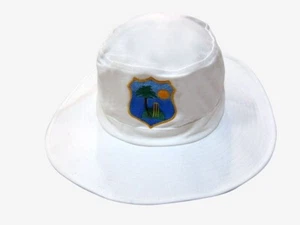 HOCHWERTIGER WEISSER CRICKET-SONNENHUT FÜR ERWACHSENE MIT WEST INDIES CRICKET-LOGO 59-61 CM - Bild 1 von 3