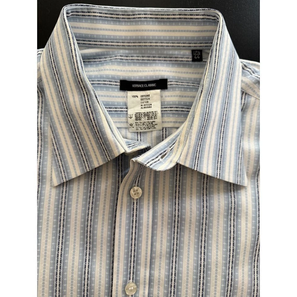 Camisa social Versace clássica masculina 17,5/44 azul 100% algodão manga longa texturizada - Imagem 1 de 4