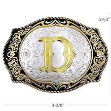 Western INITIAL LETTER D Belt Buckle SILVER & GOLD Cowboy Style Unisex D