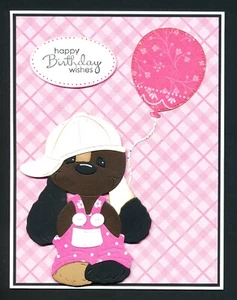 Birthday Card Hand Crafted Greeting Puppy Overalls Pink Balloon Cute Must See - Picture 1 of 3