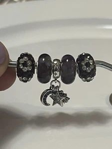 S925 & 925 Silber Sonne Mond Sterne CZ Euro Armband Charm Hängen Nachthimmel Set - Bild 1 von 4
