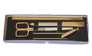 LERCHE Solingen Vintage Desk Letter Opener Gold Plated Set Germany - Picture 1 of 5