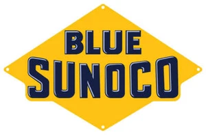 GELB BLAU SUNOCO 13" BREIT ROBUST USA METALL TANKSTELLE WERBESCHILD - Bild 1 von 1