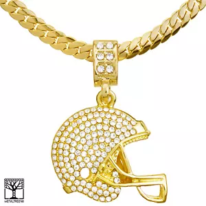 Men's Football Helmet Pendant 20" 24" Miami Cuban Chain Necklace Set MCP 1049 - Picture 1 of 7