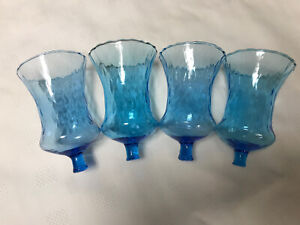 Set Of 4 Blue Honeycomb Diamond Votive Cup Candle Holders Homco Home Interior