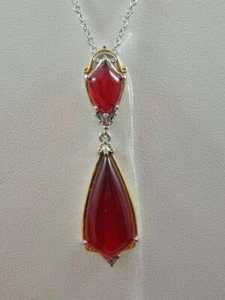 Michael Valitutti Cherry Red Amber Double Dangle Pendant- Sterling 18K YGP 18" - Picture 1 of 9