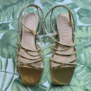 J.CREW USATO Sandalo donna pelle oro metallizzato Capri con cinturino 7H-M CA028 - Foto 1 di 9