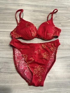 Bikini vintage anni 90 Y2K Athena rosso retrò margherite scoop vita alta taglio gamba taglia 8 - Foto 1 di 8
