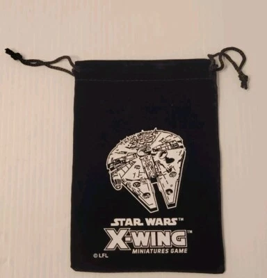 Star Wars X-Wing Millenium Falcon Play Promo Black White Miniatures Dice Bag - Image 1 of 2