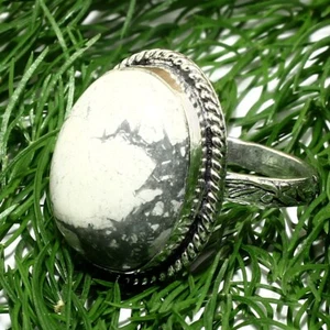Joyería de anillo hecha a mano de piedras preciosas naturales de plata 925 maciza Howlita blanca - Imagen 1 de 3