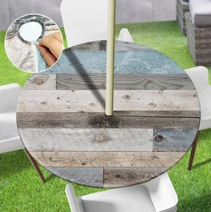 Round Outdoor Tablecloth with Umbrella Hole, Farmhouse Round Fitted Table Cov... - Picture 1 of 6