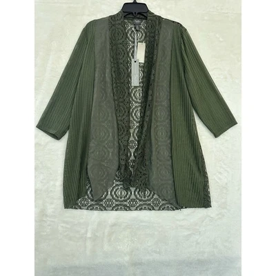 NWT Chico's Travelers Green Lace Open Top Jacket 2 Large Flowy - Image 1 of 4