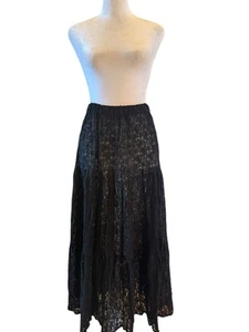 Vintage Black Full Lace Long Skirt 3 Tiers Elastic Waist Witch - Picture 1 of 7