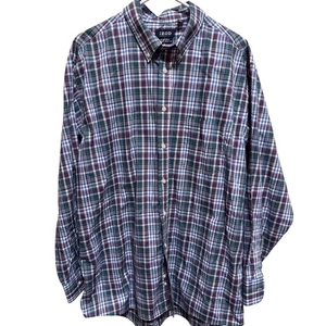 Izod Men's Button Down Plaid Long Sleeve Dress Shirt Blue Purple White Sz XL - Picture 1 of 10