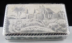 Caja de tabaco rusa de plata y Niello, Moscú c. 1900, Fyedor Mishyukov - Imagen 1 de 17