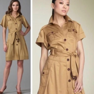 Diane von Furstenberg Clio Hemdkleid Knopfleiste Gürtel 8 braun Baumwolle Safari - Bild 1 von 6