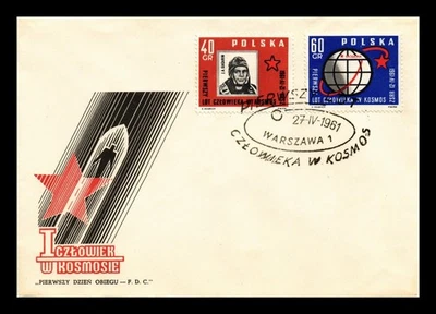 Juego de 2 estampillas Dr Jim Polonia Yuri Gagarin vuelo espacial edición primer día cubierta Foto 1 de 2