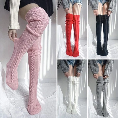 Damen Lang Overknee Stockings Dicke Stricke Strümpfe Leggings Kniestrumpf Socken - Bild 1 von 4