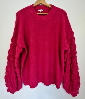 Suéter Jodifl Mujer Barbiecore Talla M Rosa Manga Globo Años 80 Grueso Tejido Talla Grande Foto 1 de 4