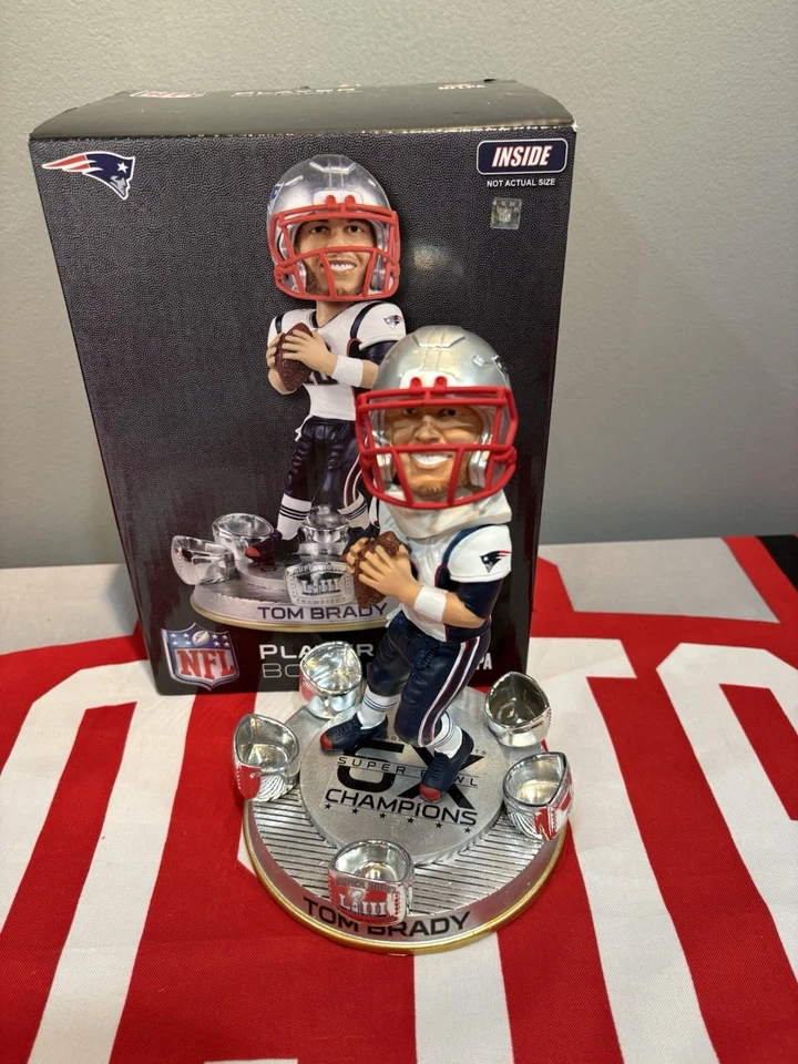 Tom Brady New England Patriots 6x Anillos Campeón del Super Bowl Bobblehead Foto 1 de 1