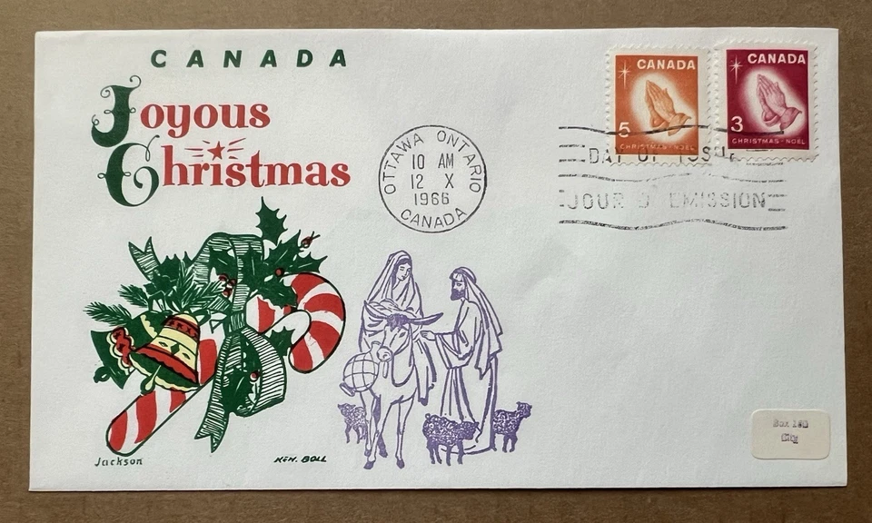 Canadá 1966 Navidad FDC • Durero “Manos orantes” • Diseño navideño alegre Foto 1 de 4