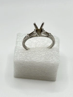 3 Stone Platinum Emerald Cut Diamond Semi-Mount Engagement Ring  Setting Sz 6.5 - Image 1 of 4