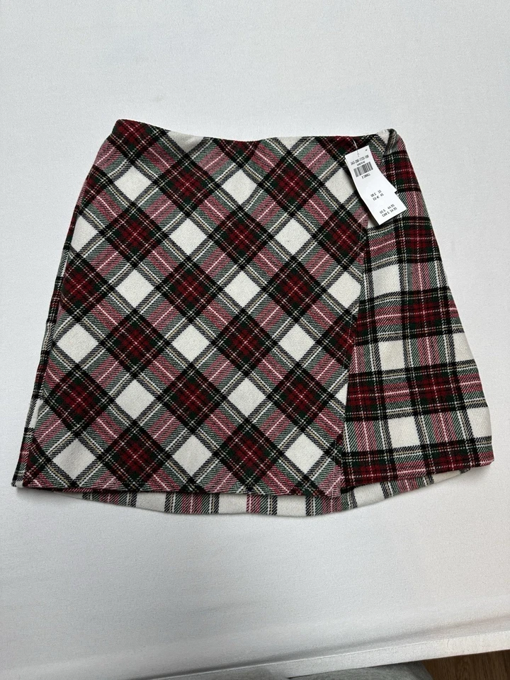 Falda Hollister para mujer Xs roja a cuadros tiro ultra alto mezcla de lana forrada mini Foto 1 de 4