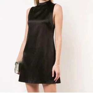 Alice and Olivia Coley Black Satin Mini Sleeveless Dress 10 - Picture 1 of 7