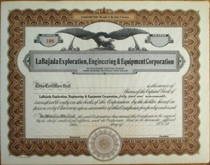 AZ NM Öl 1930er Aktienzertifikat, La Bajada Exploration Engineering Equipment - Bild 1 von 1