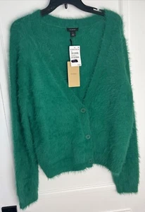 Halogen Women’s XL, 3 Button Sweater Cardigan Fuzzy V Neck Green Nordstrom NWT - Picture 1 of 6