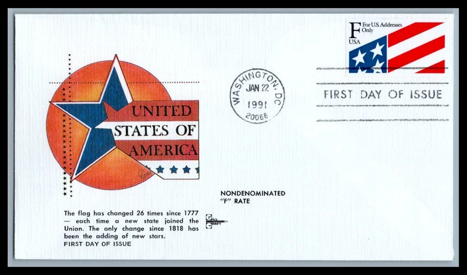 US FDC # 2522 "F" Rate Flag Gill   1991, 9p5542 - Image 1 of 1