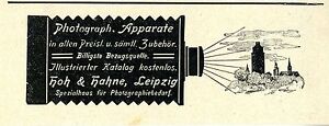 Hoh & Hahne Leipzig PHOTOGRAPHISCHE APPARATE Historische Reklame von 1901