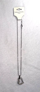 New with Tag 15" Silvertone Necklace with Rhinestone Heart - Picture 1 of 3
