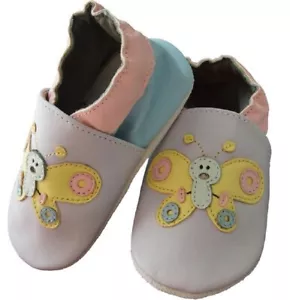 Leder Puschen Schmetterling lila 18-24Monate Hausschuhe Gr 23 / 24 Echtleder NEU - Bild 1 von 2