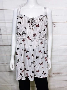 Torrid Womens Top Size 3 Striped Butterflies Print w/Straps Sleeveless - Picture 1 of 7