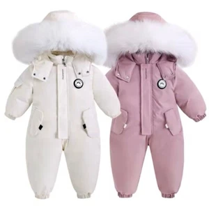 Winter Baby Ski Suit Waterproof Jumpsuit Plus Velvet Warm Kids Snowsuit 1-5 Year - Picture 1 of 19