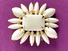 Vintage Napier White Milk Glass Gold Tone Flower Pin Brooch