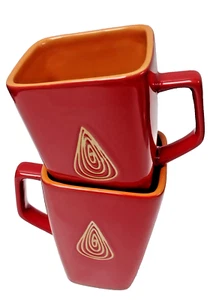 Pair of Disaronno 4.5" Tall Red & Orange Stoneware Square Mugs - Picture 1 of 7