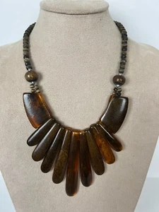 Vintage Boho Bohemian Acryl Perlen Latz Statement Halskette mittelbraun - Bild 1 von 6