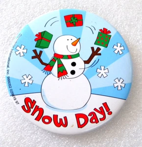 Snow Day! 3" Round Button Snowman Juggling Presents - Picture 1 of 2