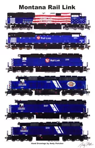 Póster de ferrocarril de locomotoras de enlace ferroviario de 11""x17"" de Andy Fletcher firmado - Imagen 1 de 1