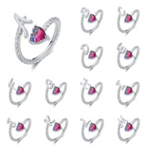 Fashion Sliver Color A-Z 26 Letters Zircon Heart Opening Ring Women Jewelry Gift
