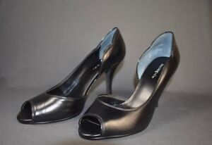 Maripe Black Leather Heels Pumps Model Delores 154120 PeepToe size 8 M