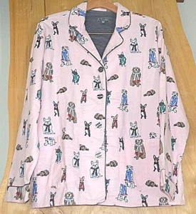 PJ SALVAGE FLANNEL Pajama Top DOGS With Scarves PINK Print Size Medium Top Only - Picture 1 of 2