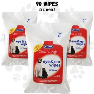 3x Johnson's Small Animal Eye & Ear Wipes 30pk - Gentle, Biodegradable Chamomile - Picture 1 of 4