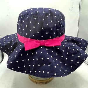 Gymboree Girls Sun Hat. Navy blue w/ white polkadots. hot pink band & bow Medium - Picture 1 of 3