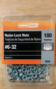 Tuercas de bloqueo de nailon #6-32 chapadas en zinc (100 unidades) - Imagen 1 de 2