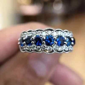 Micro Paved Blue Zircon Finger Ring Size 7 - Picture 1 of 5