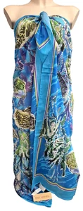 Lise Charmel ARCHIPEL Blue Malibu Long Pareo Beachwear Sarong Cover-Up - Picture 1 of 3