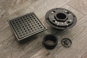 NIB Dark Gray Black Stainless Tile-In Shower Drain 6" Base Hair Catcher Square - Picture 1 of 5